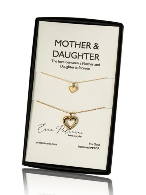 gold mother daughter necklace set, mom daughter heart necklaces 14k gold