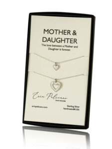 silver mother daughter necklace set, mom daughter heart necklaces