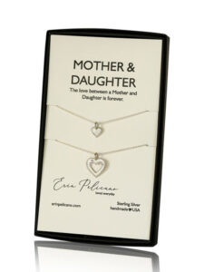silver mother daughter necklace set, mom daughter heart necklaces