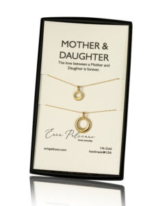 14k gold mother daughter necklace set, mom daughter moon necklaces matching