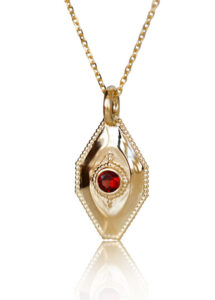 14k gold Garnet pendant necklace, gold garnet fine jewelry made in america, inspirational jewelry