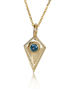 14k gold sapphire wisdom pendant, gold inspirational fine jewelry