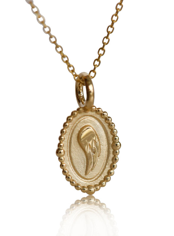 14k gold angel wing charm, gold angel wing necklace