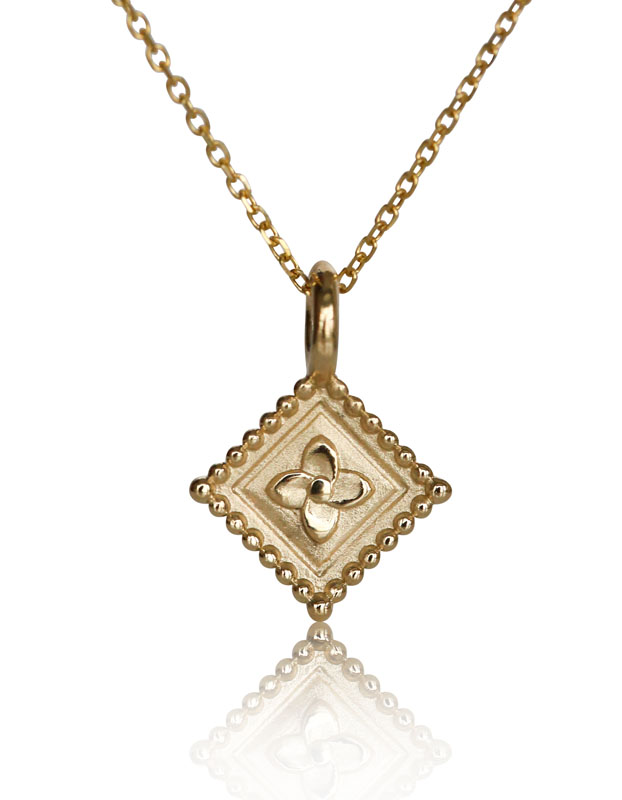 14k gold flower charm necklace, gold royal flower necklace, flower girl gift