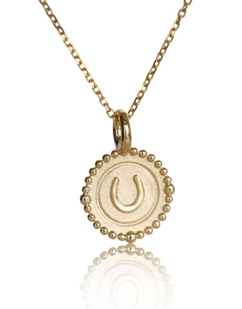 14k gold horseshoe charm necklace, gold horseshoe necklace, equestrian jewelry