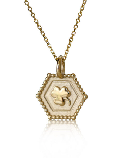14k gold shamrock charm necklace, gold shamrock necklace