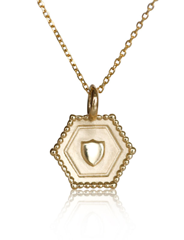 14k gold shield charm necklace, gold warrior necklace for her