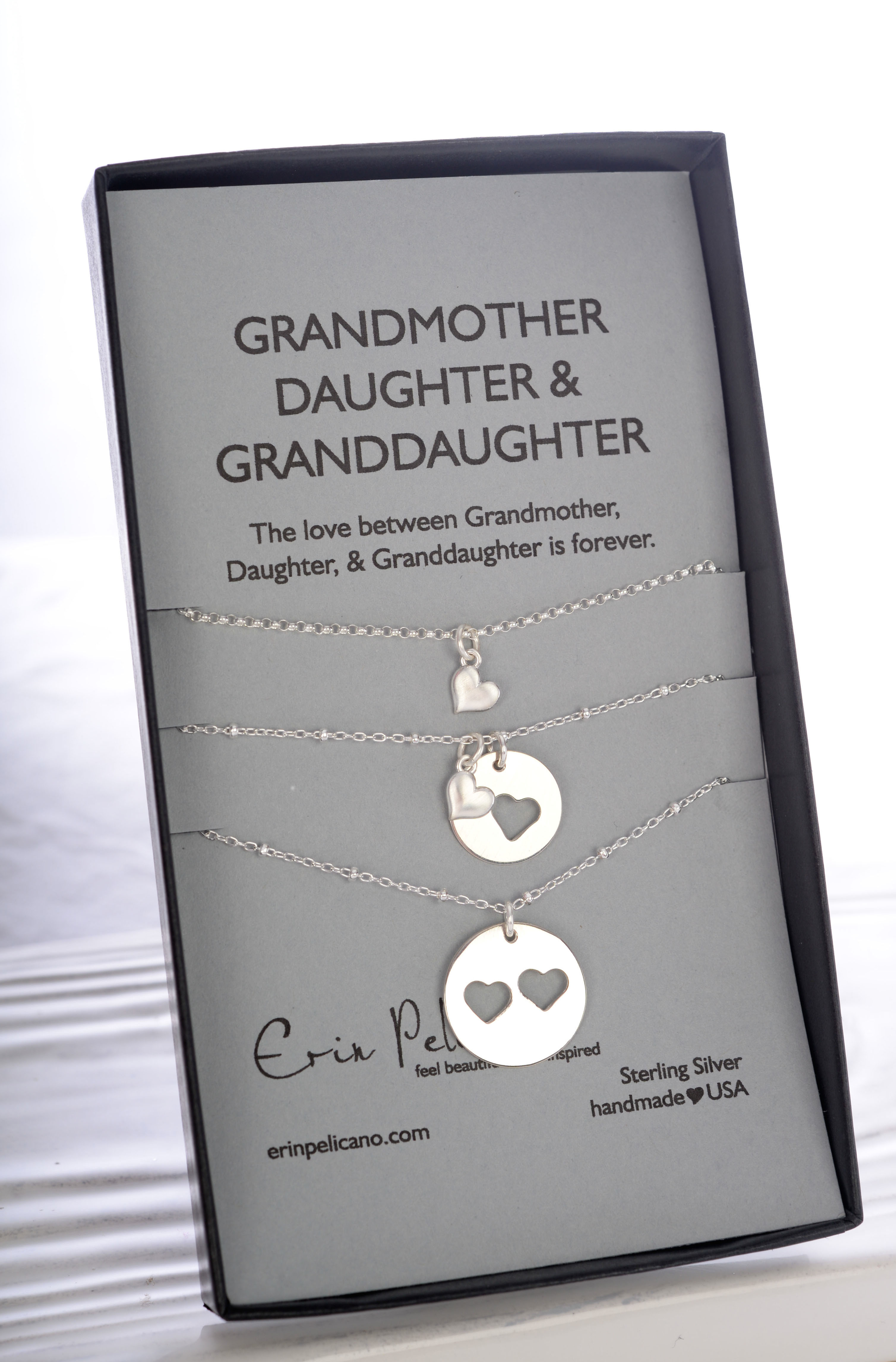 Grandmother, Daughter, Granddaughter Necklace Set in Sterling Silver