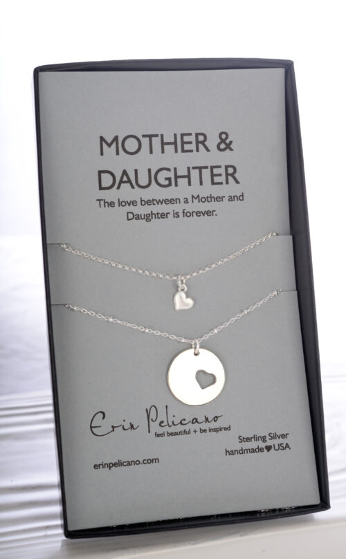 mom daughter necklace set, new mom jewelry, mom heart jewelry, baptism jewelry