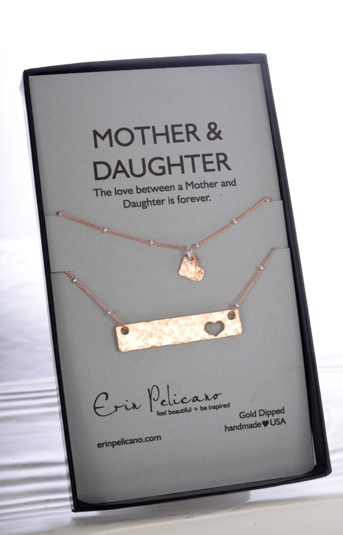 Mom Daughter Bar Necklace Set, Mother of the Bride Gift, Rose Gold Mom Jewelry