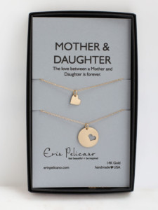 gold mother daughter necklace set, gold mom jewelry, 14k gold heart necklace
