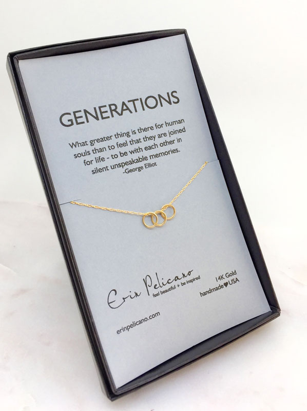 14K Gold Generations Necklace for Grandmother, Daughter, and Granddaughter