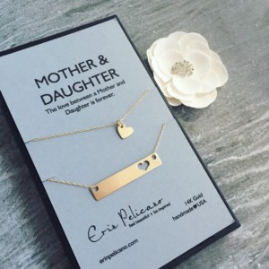 Mother Daughter Bar Necklaces 14k gold heart necklace