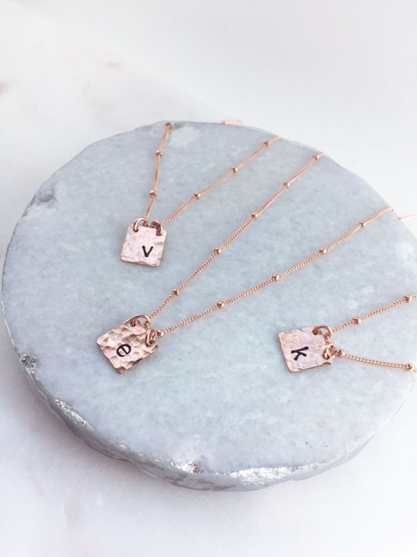 rose gold initial necklace bridesmaid gift