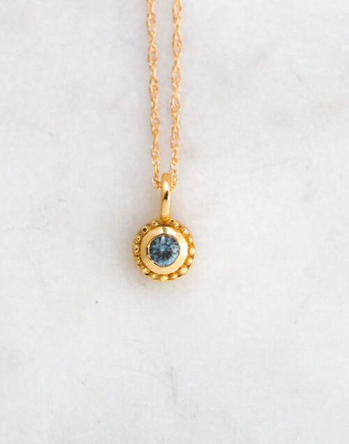 gold montana sapphire necklace, sunstone necklace
