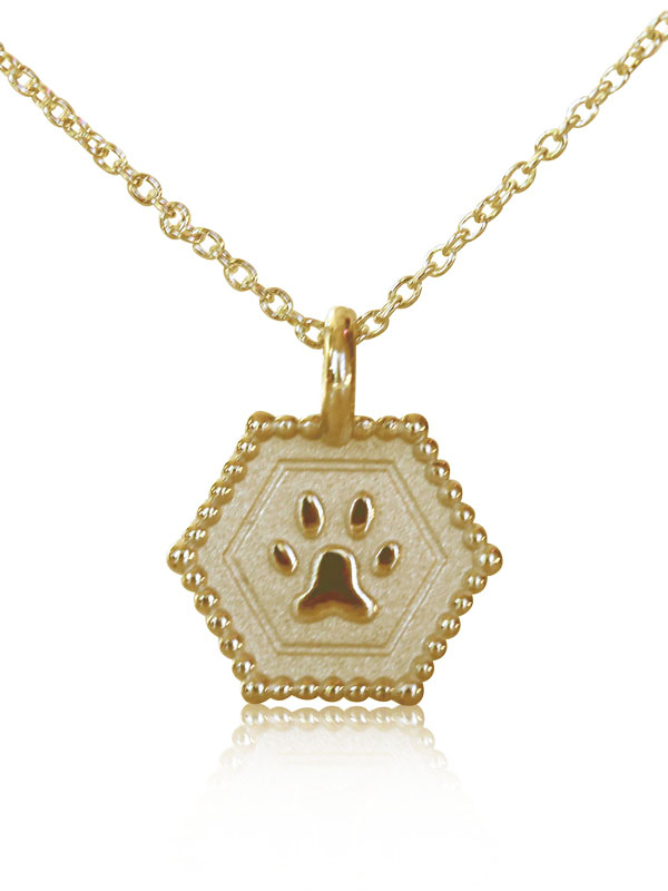 14k gold paw print charm necklace, gold paw print jewelry