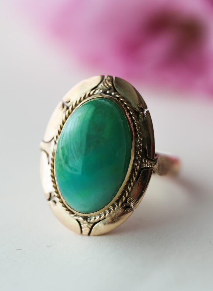 Art Deco 14k Gold & Jade Statement Ring