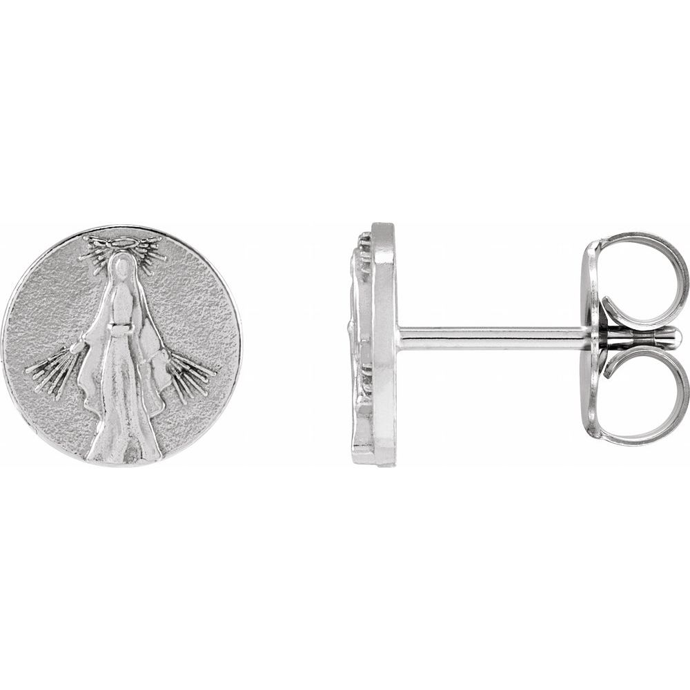 Tiny Miraculous Medal Studs Silver or Gold - Image 3